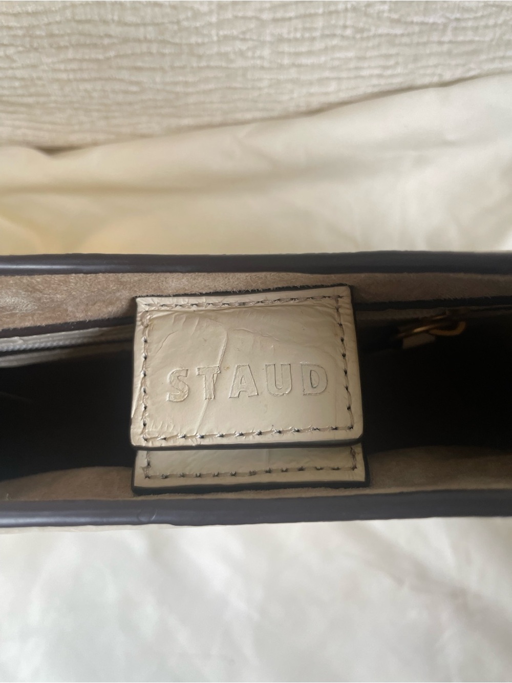 STAUD Rey White Croc-Embossed Shoulder Bag - Picture 2 of 8